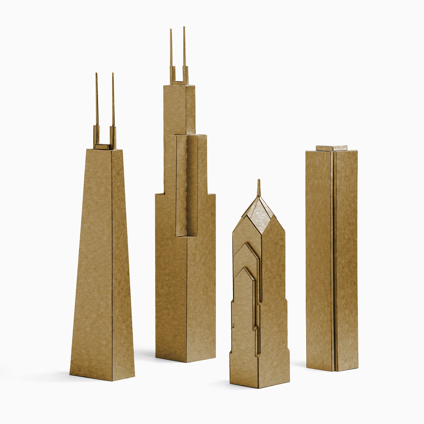 Chicago Skyscrapers Four Paper Models by PaperLandmarks gold colour
