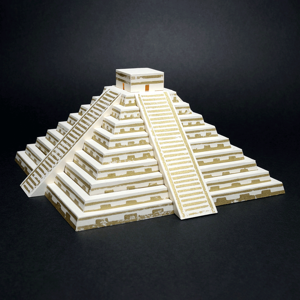 Mayan Pyramid Paper Model by PaperLandmarks on Black Background