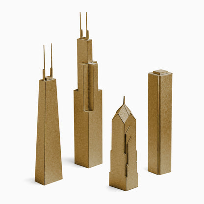 Chicago Skyscrapers Four Paper Models by PaperLandmarks gold colour