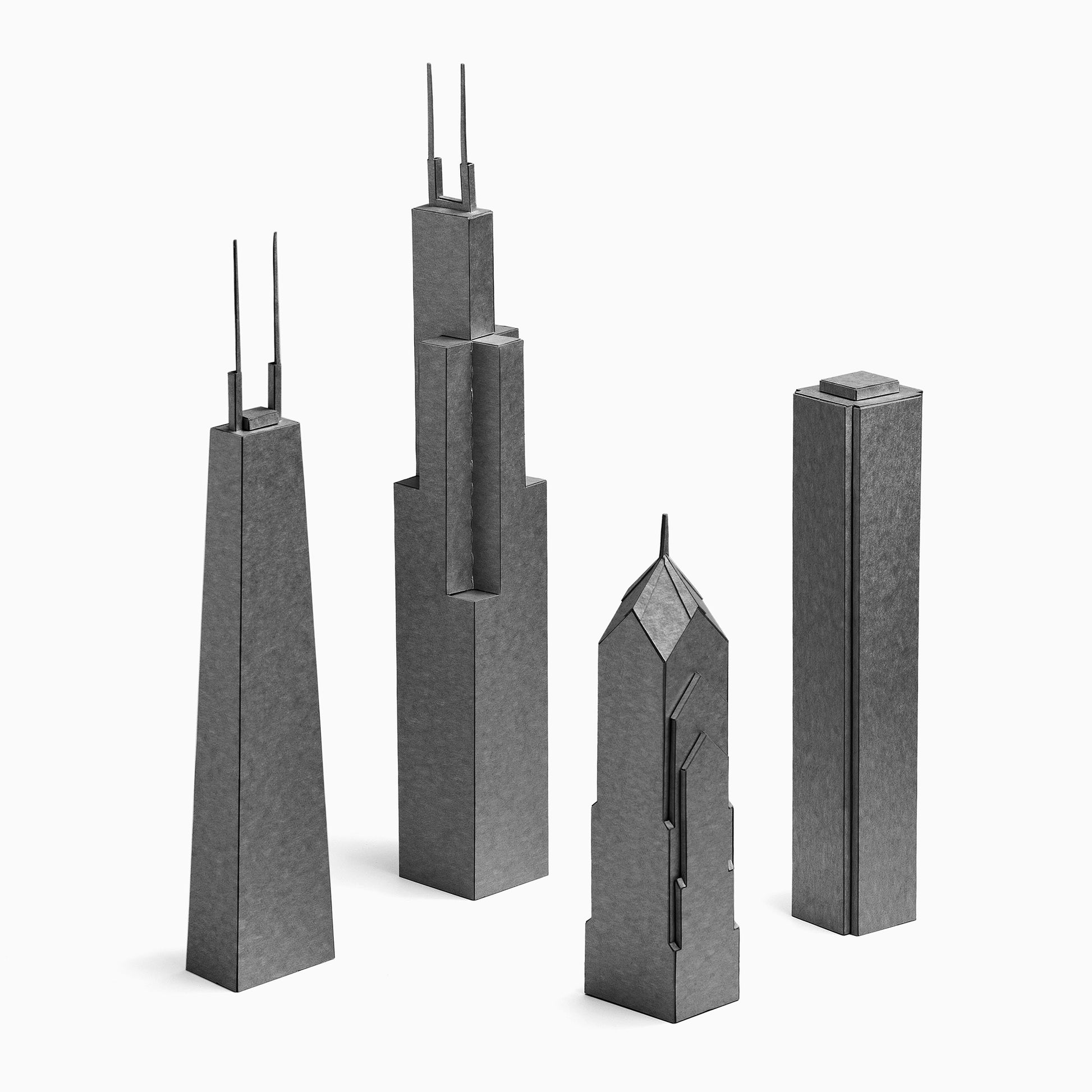 Chicago Skyscrapers Four Paper Models by PaperLandmarks platinum colour