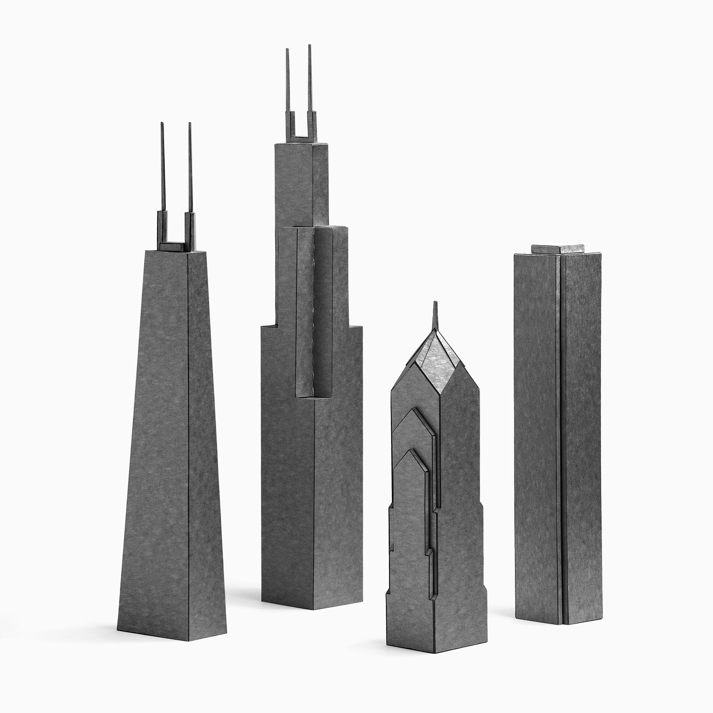 Chicago Skyscrapers Four Paper Models by PaperLandmarks platinum colour