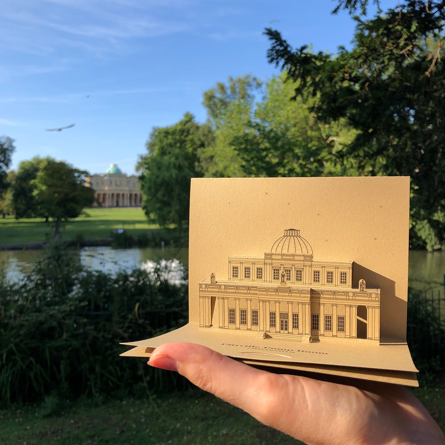 Pittville Pump Room pop-up card with Happy First Anniversary message for paper wedding celebrations in Cheltenham