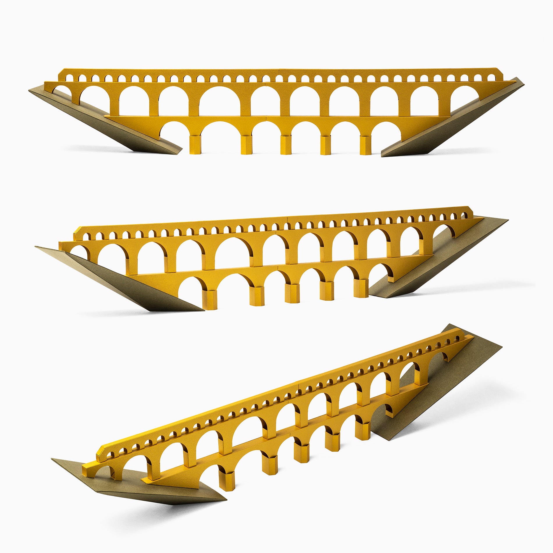 Pont du Gard Paper Model in Gold and Olive Colours by PaperLandmarks