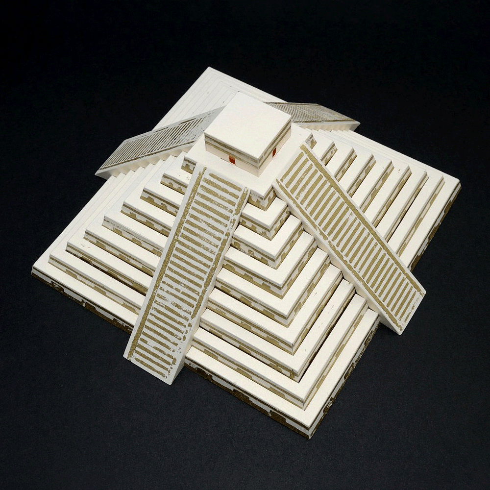 Mayan Pyramid Assembled Paper Model by PaperLandmarks on Black Background