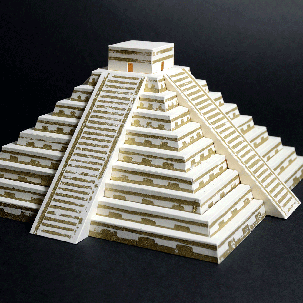 Mayan Pyramid Paper Model by PaperLandmarks on Black Background