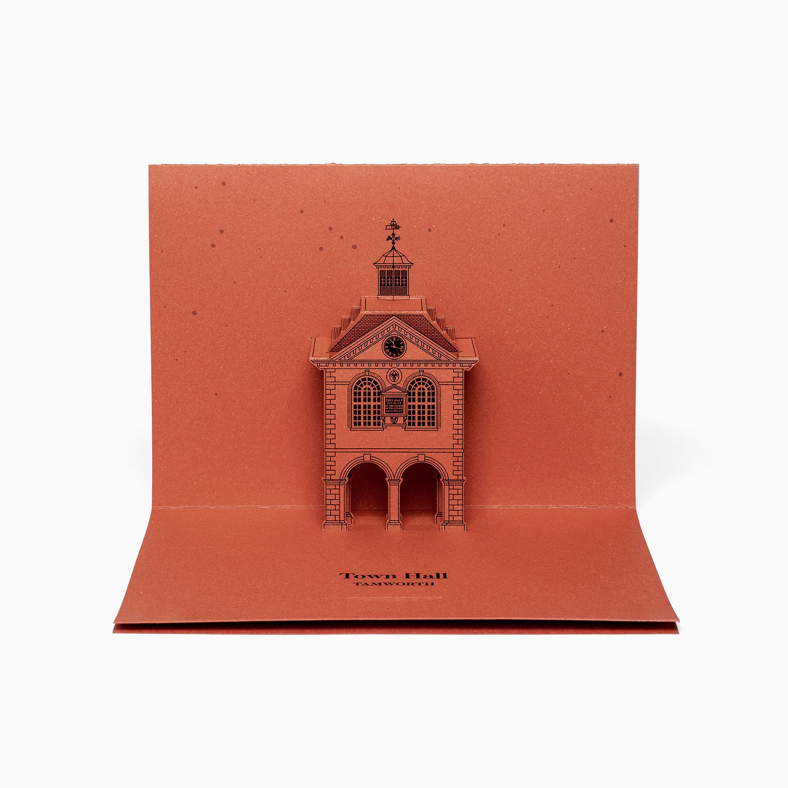 Tamworth Town Hall Pop-up Card by Paperlandmarks in red